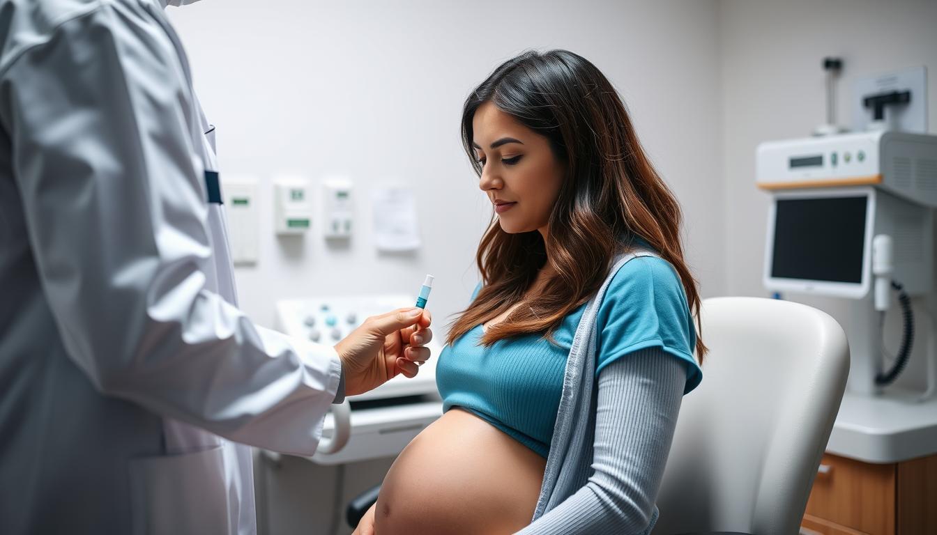 Kobieta w ciąży podczas badania GBS w gabinecie lekarskim