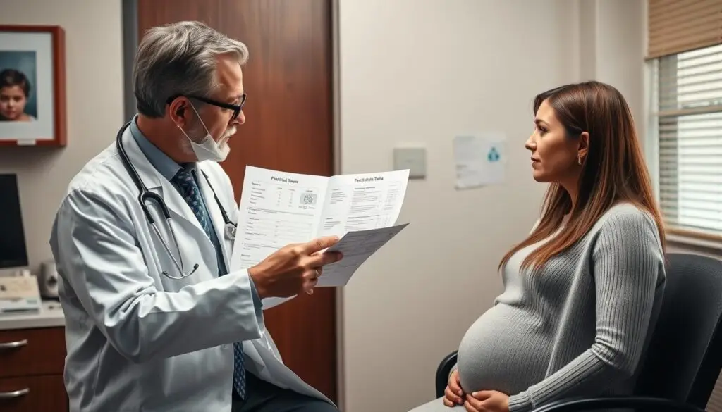 Lekarz wyjaśniający pacjentce wyniki badania GBS w ciąży