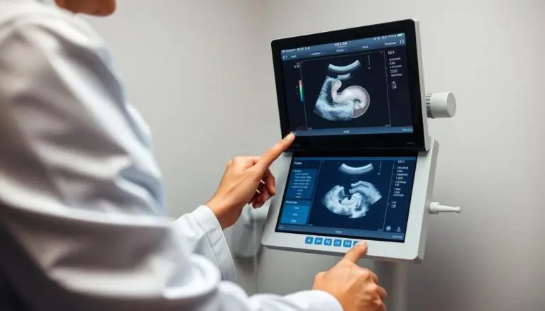 Lekarz wykonujący badanie USG ciężarnej kobiecie, monitorując wagę dziecka w ciąży