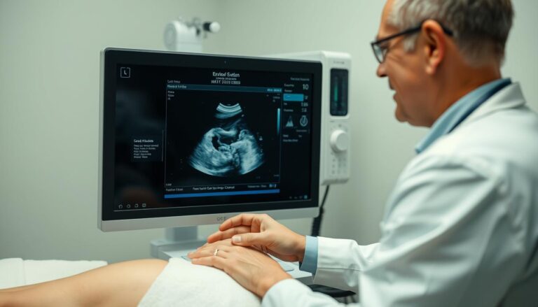 Lekarz wykonujący badanie USG u kobiety w ciąży