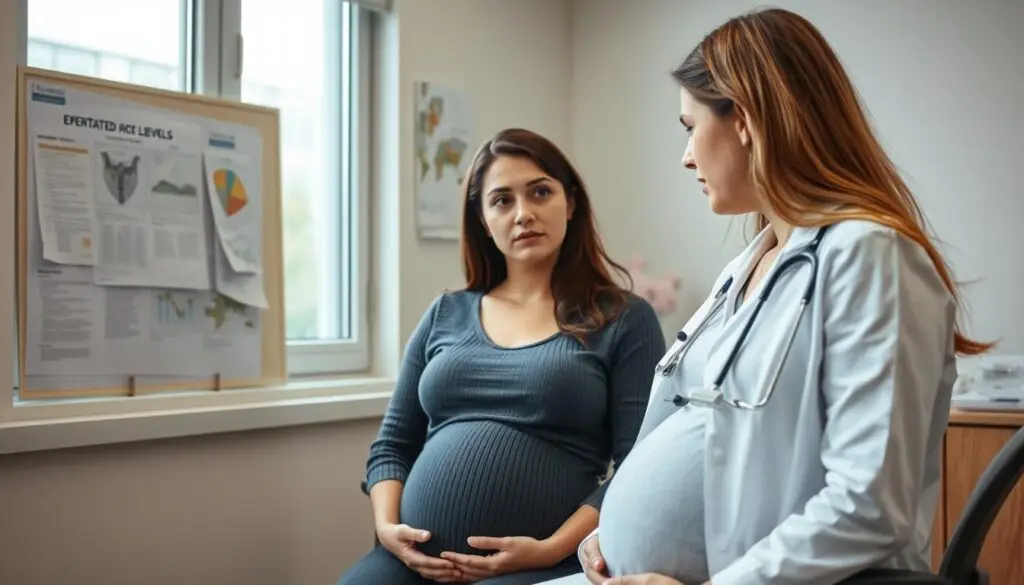 Kobieta w ciąży podczas konsultacji medycznej dotyczącej podwyższonego CRP