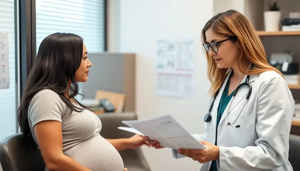 Kobieta w ciąży rozmawiająca z lekarzem o niskich limfocytach