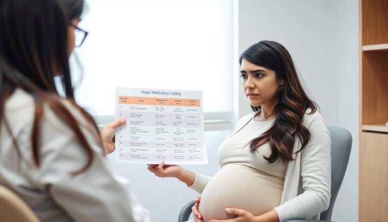 Kobieta w ciąży rozmawiająca z lekarzem o tabletkach przeciwbólowych w ciąży