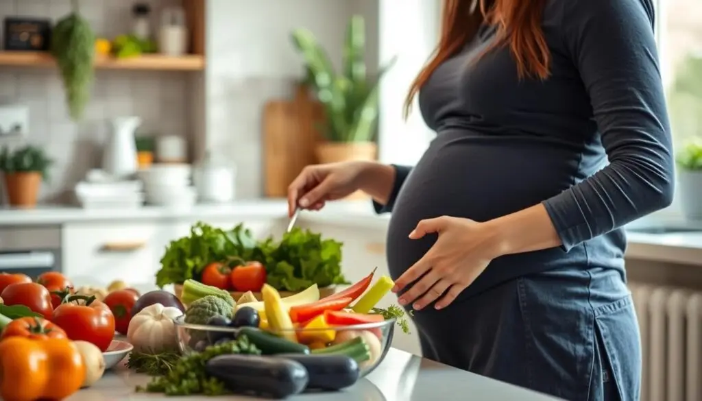 Kobieta w ciąży stosująca zdrową dietę bogata w antyoksydanty
