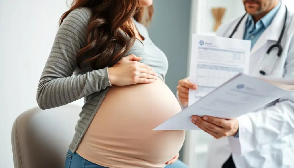 Kobieta w trzecim trymestrze ciąży konsultująca się z lekarzem na temat opryszczki