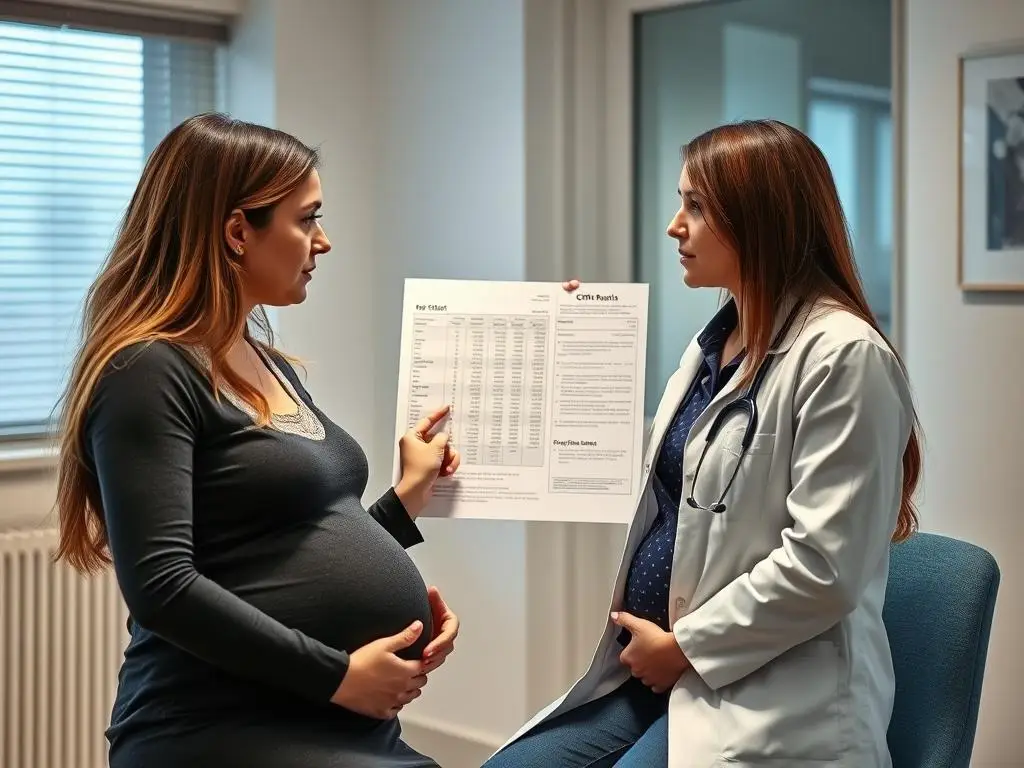 Lekarz wyjaśniający wyniki badania CRP w ciąży pacjentce