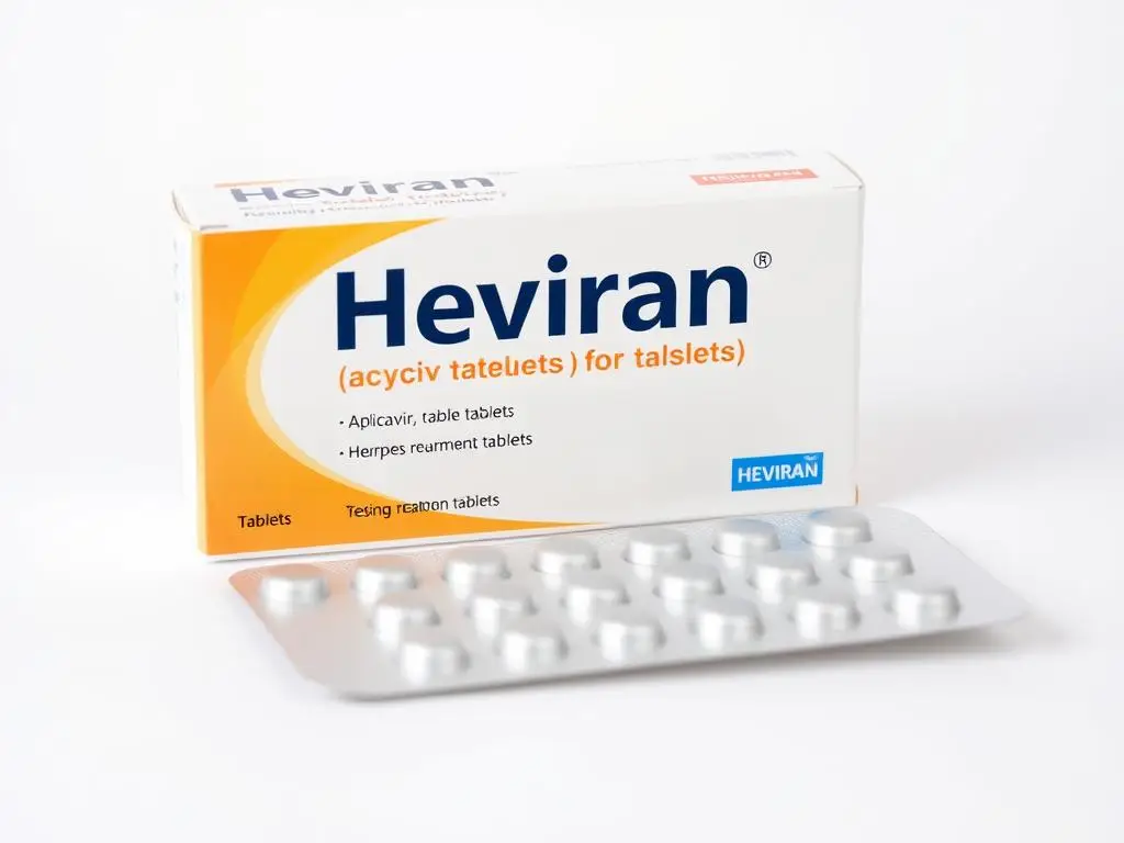 Opakowanie leku Heviran (acyklowir) stosowanego w leczeniu opryszczki w ciąży