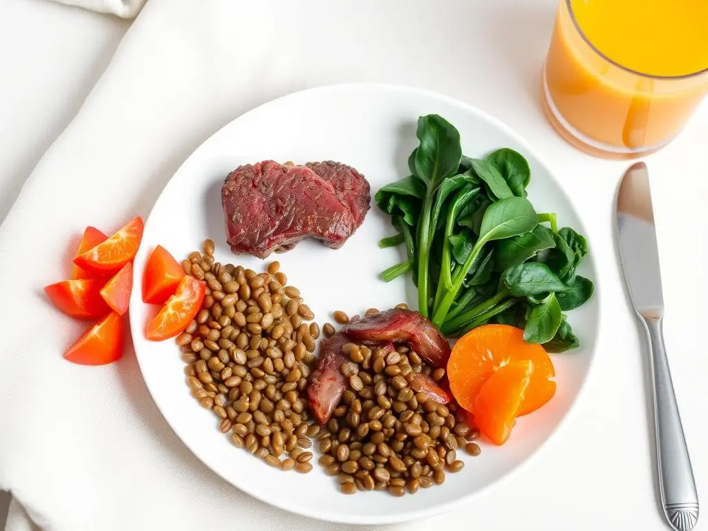 Posiłek bogaty w żelazo i witaminę C dla kobiety w ciąży