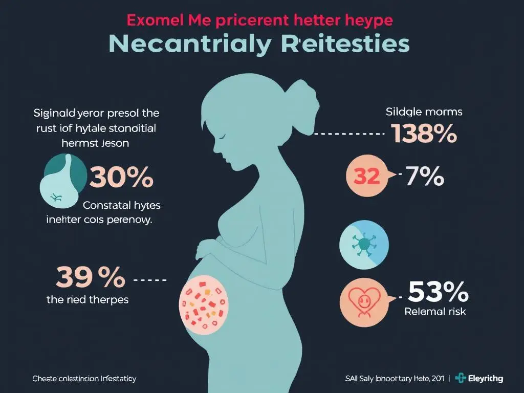 Schemat przedstawiający ryzyko zakażenia noworodka opryszczką w zależności od typu infekcji matki