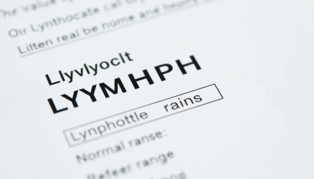 Wynik badania morfologii krwi z zaznaczonym poziomem limfocytów (LYMPH)