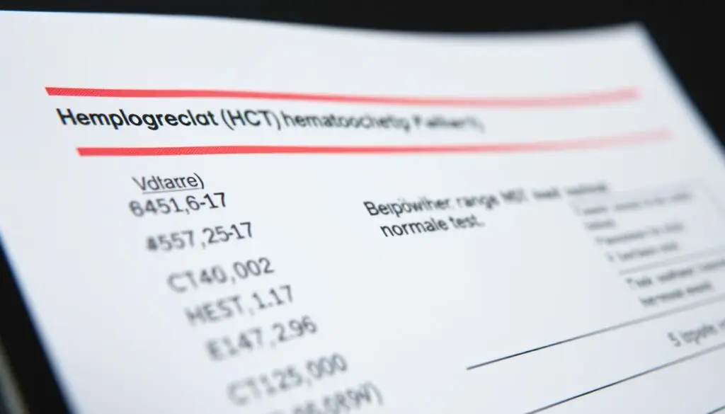 Wyniki badania morfologii krwi z zaznaczonymi parametrami hemoglobiny i HCT