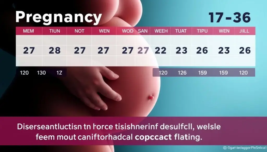 Kalendarz ciążowy z zaznaczonym optymalnym okresem na szczepienie przeciwko krztuścowi w ciąży