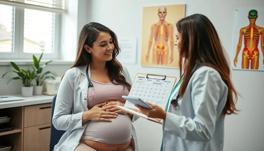 Kobieta w ciąży omawiająca z lekarzem plan monitorowania tarczycy