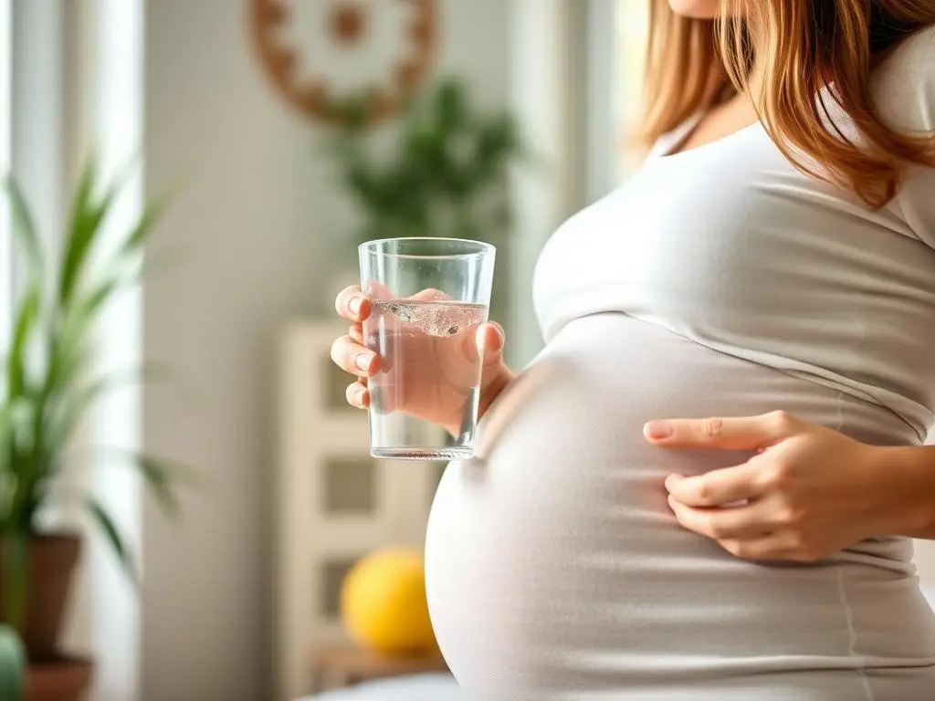 Kobieta w ciąży pijąca dużo wody jako element profilaktyki infekcji układu moczowego