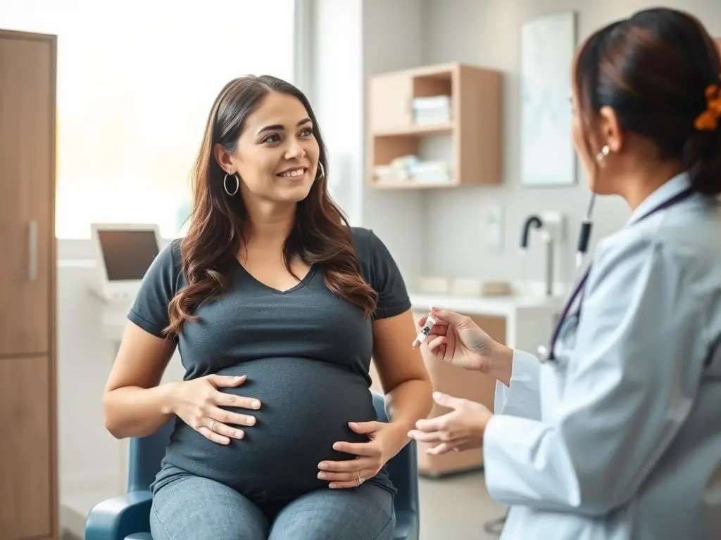 Kobieta w ciąży podczas konsultacji z lekarzem na temat szczepienia na krztusiec