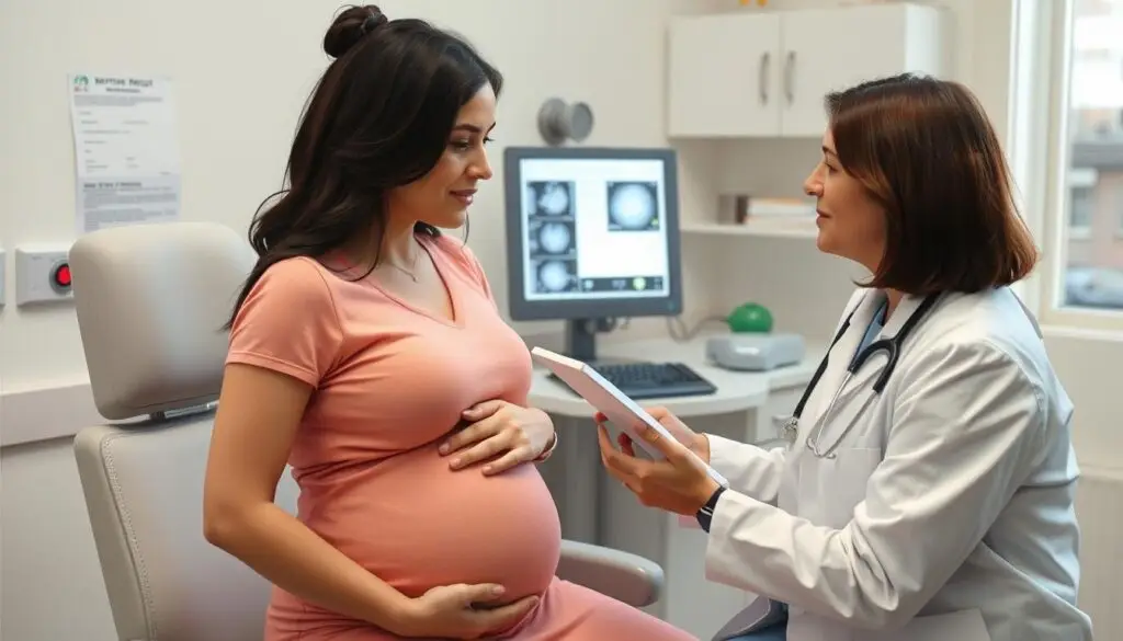 Kobieta w ciąży podczas wizyty u ginekologa - konsultacja wyników badań