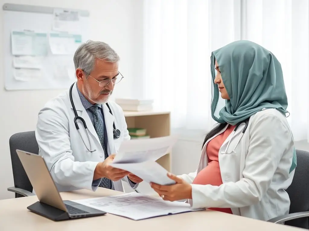 Lekarz analizujący dokumentację medyczną przed kwalifikacją do szczepienia przeciwko krztuścowi w ciąży