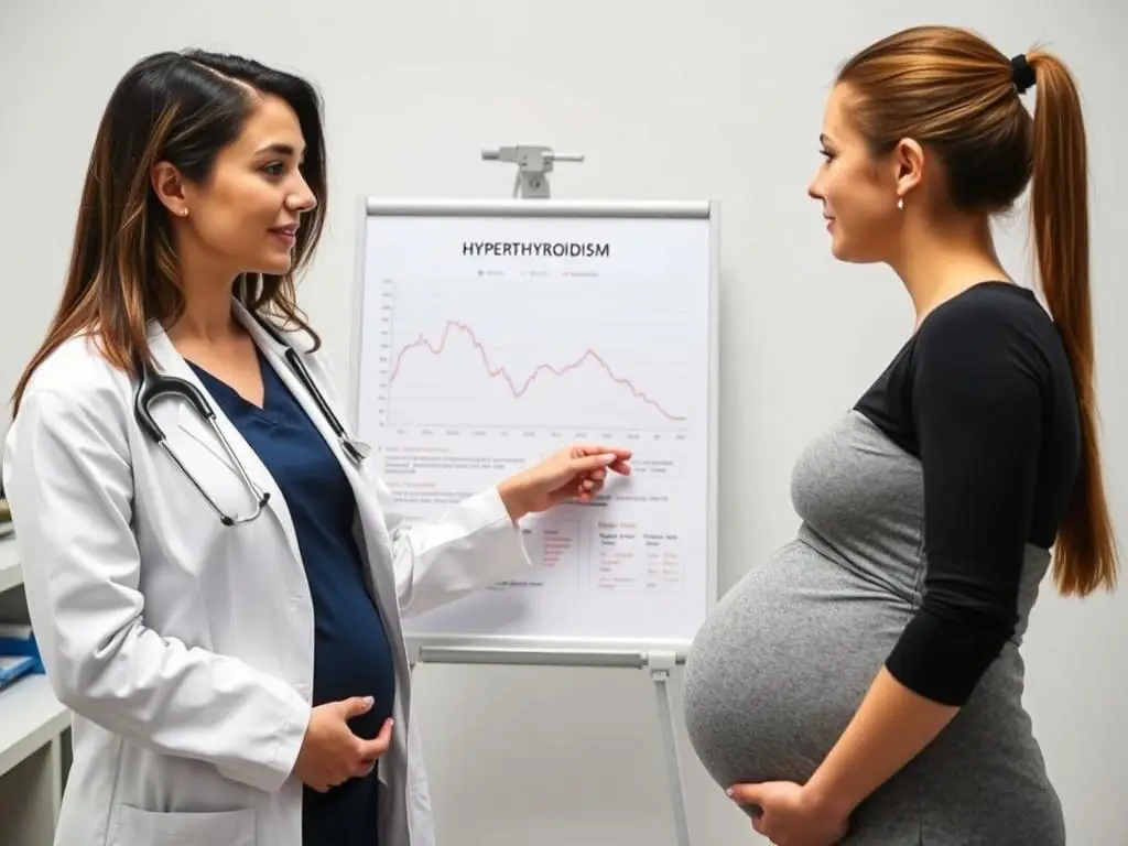 Lekarz omawiający z pacjentką w ciąży opcje leczenia nadczynności tarczycy