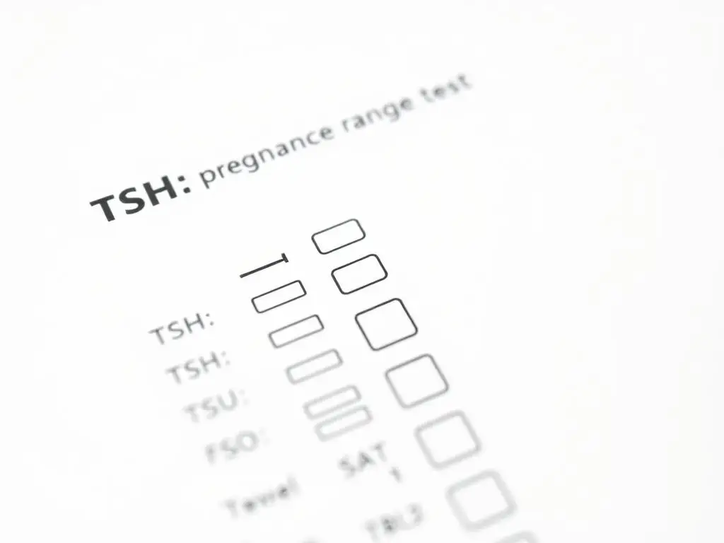 Wyniki badań TSH z zaznaczonymi normami dla kobiet w ciąży
