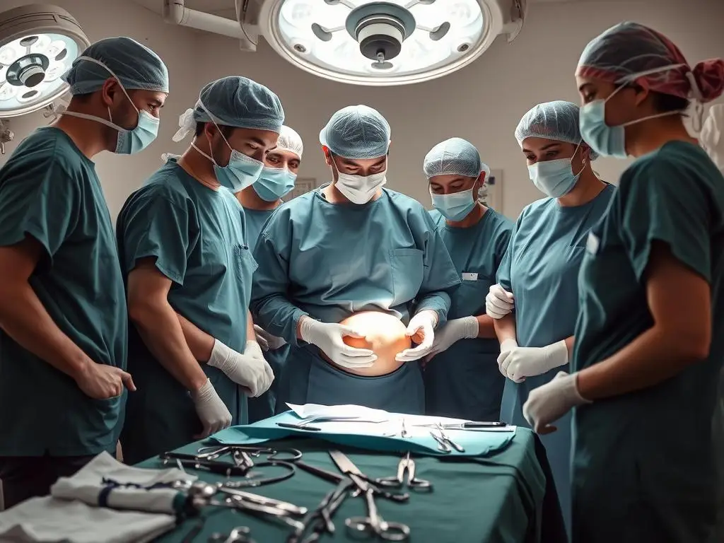 Zespół medyczny przygotowujący się do zabiegu chirurgicznego w przypadku ciąży pozamacicznej